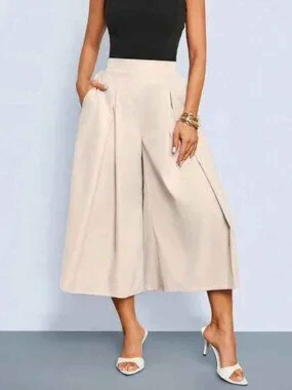 ZARA Khaki Casual Women's High Waist Capri Pants With Pockets